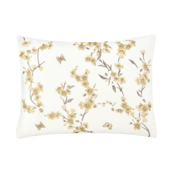 Bijelo-žuti jastuk Catherine Lansfield Embroided Blossom, 30 x 40 cm