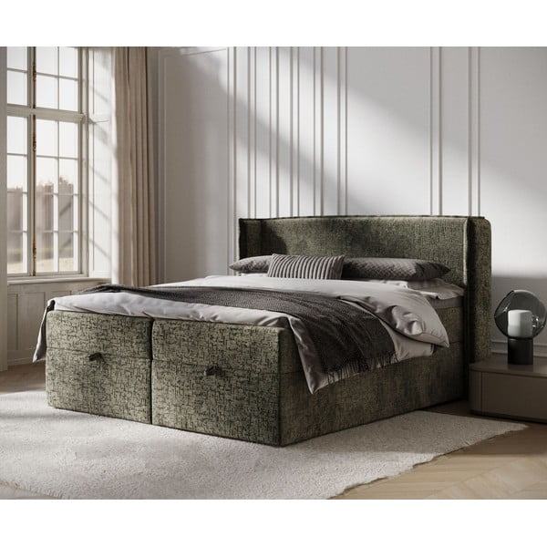Tamno zeleni boxspring krevet s prostorom za pohranu 160x200 cm Passion – Maison de Rêve-image-1