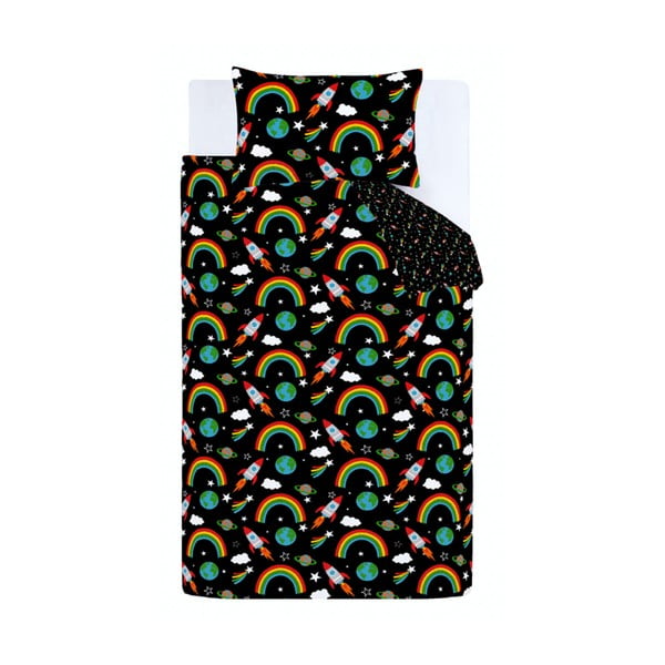 Crna dječja posteljina za krevet za jednu osobu 135x200 cm Rainbow Rockets – Catherine Lansfield