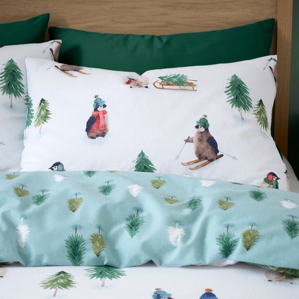 Bijela flanelska posteljina za krevet za jednu osobu 135x200 cm Snowy Penguin – Catherine Lansfield-image-3