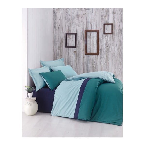 Pamučna posteljina s posteljinom za bračni krevet Sport Petrol, 200 x 220 cm