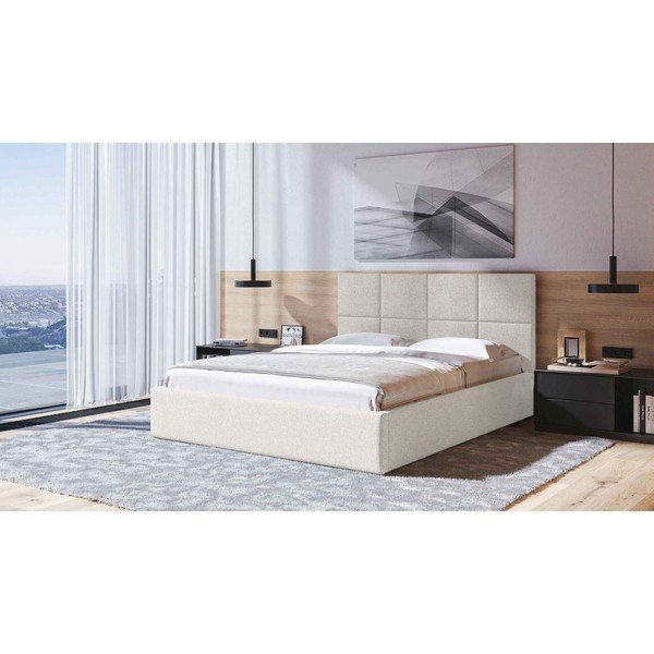 Bež tapecirani bračni krevet s prostorom za pohranu s podnicom 140x200 cm Bufo – MESONICA-image-1