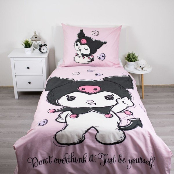 Ružičasta pamučna dječja posteljina za krevet za jednu osobu 140x200 cm Hello Kitty "Kuromi" – Jerry Fabrics-image-1