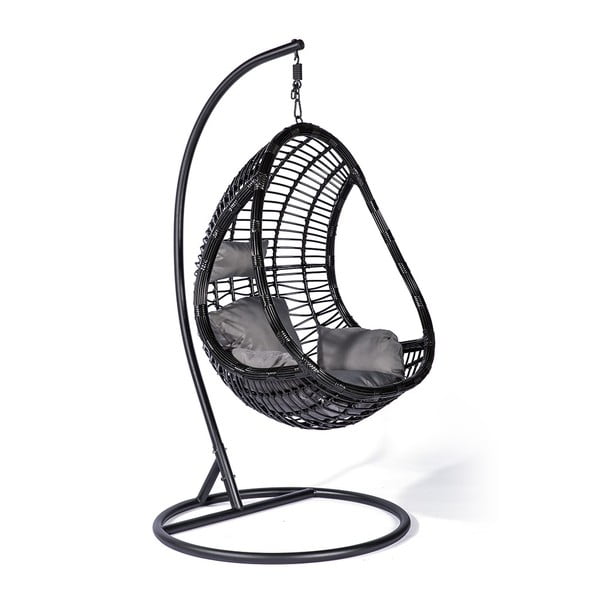 Crna viseća stolica od umjetnog ratana Le Bonom Tahiti-image-1