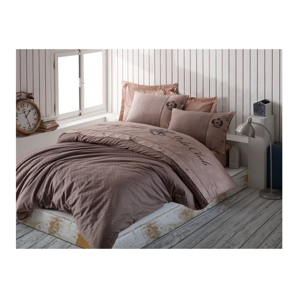 Pamučne satenske posteljine za bračni krevet Smeđa, 200 x 220 cm