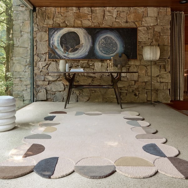 Sivo-bež ručno rađen vunen tepih 200x290 cm Mia Scallop Frame – Flair Rugs-image-1