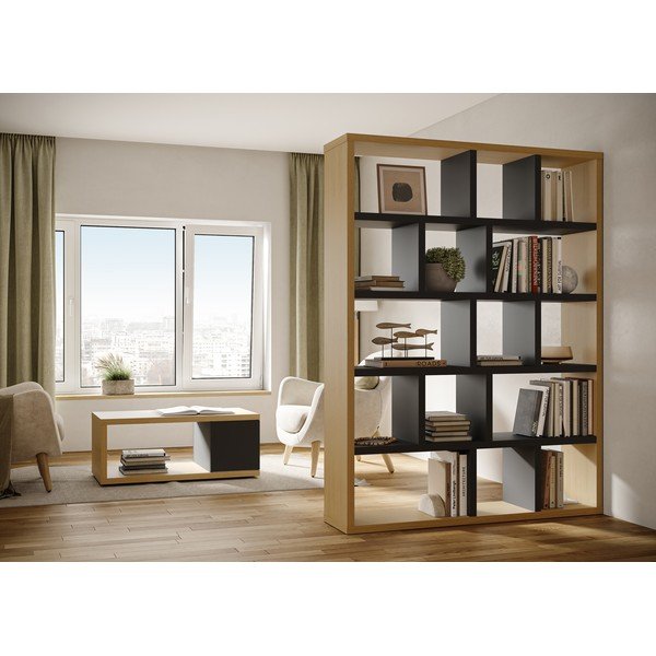 Crna/u prirodnoj boji biblioteka u dekoru hrasta 150x198 cm Berlin – TemaHome-image-1