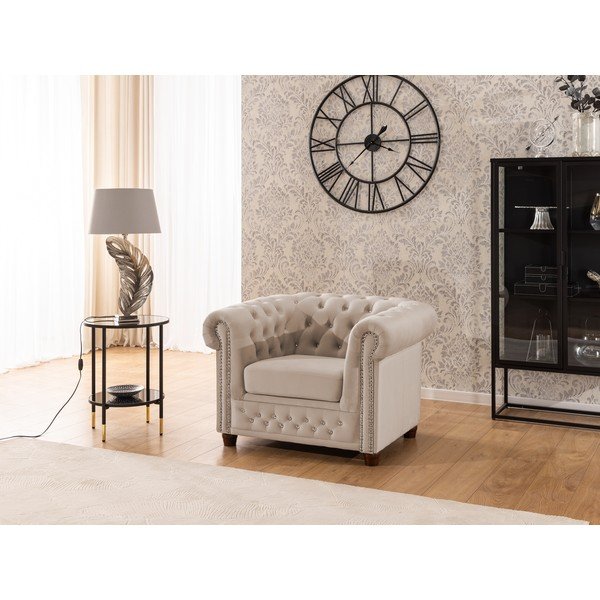 Bež baršunasti chesterfield fotelja York Blik – Ropez-image-3
