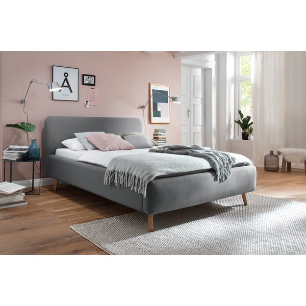 Sivi tapecirani bračni krevet bez podnice 160x200 cm Mattis – Meise Möbel-image-1