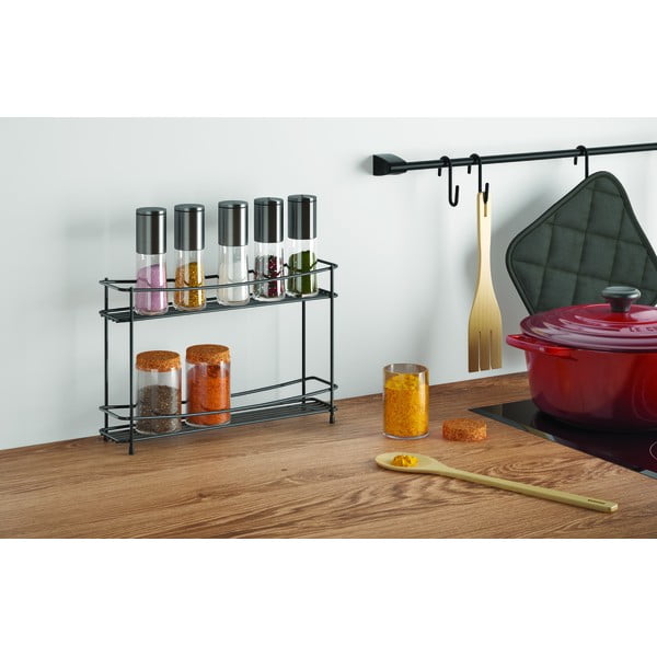Crni dvoetažni stalak za začine Metaltex Pepito Lava-image-1