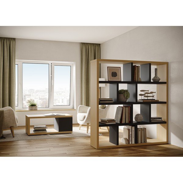 Crna/u prirodnoj boji biblioteka u dekoru hrasta 150x159 cm Berlin – TemaHome-image-1
