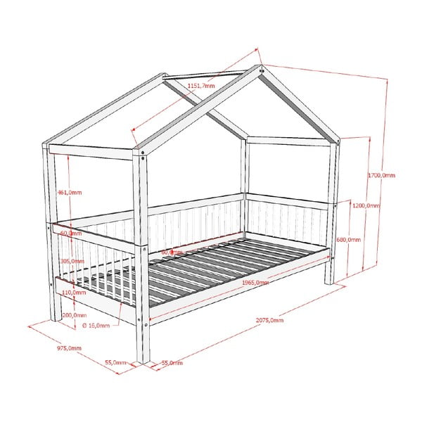 Bijeli dječji krevet od masivne bukve u obliku kućice 90x200 cm Forrest – Vipack-image-4