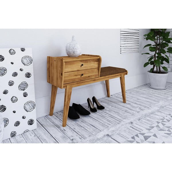 Klupa s ladicama od hrastovine s narančastim sjedištem Retro - The Beds-image-1