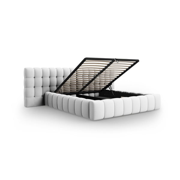 Svijetlo sivi tapecirani bračni krevet s prostorom za pohranu s podnicom 200x200 cm Mamaia – Micadoni Home-image-3