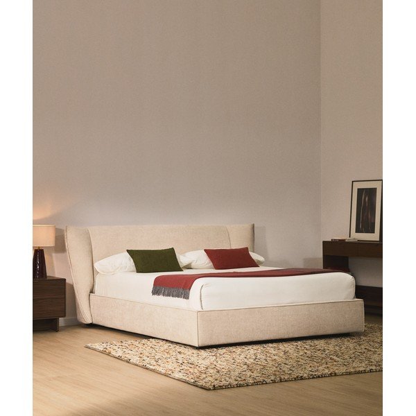 Bež tapecirani bračni krevet od šenila s prostorom za odlaganje s podnicom 180x200 cm Arvian – Kave Home-image-1