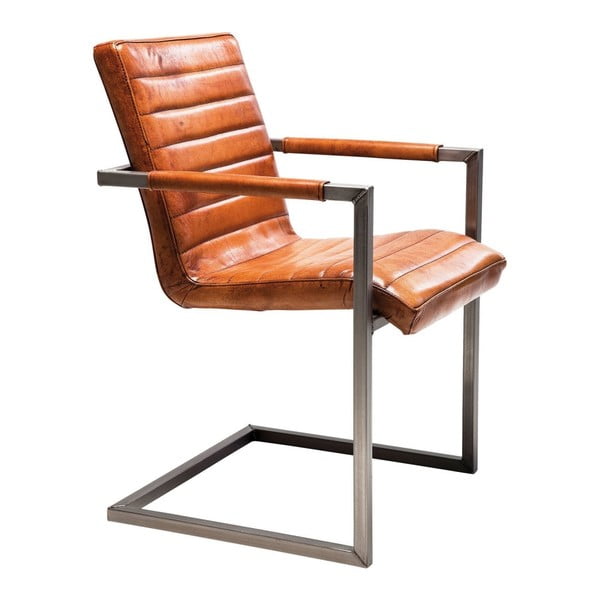 Smeđa kožna stolica s naslonima za ruke Kare Design Cantilever