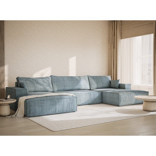 Svijetlo plava sklopiva/s prostorom za odlaganje kutna garnitura od šenila (u obliku slova "U") Kyoto – Maison de Rêve-image-1