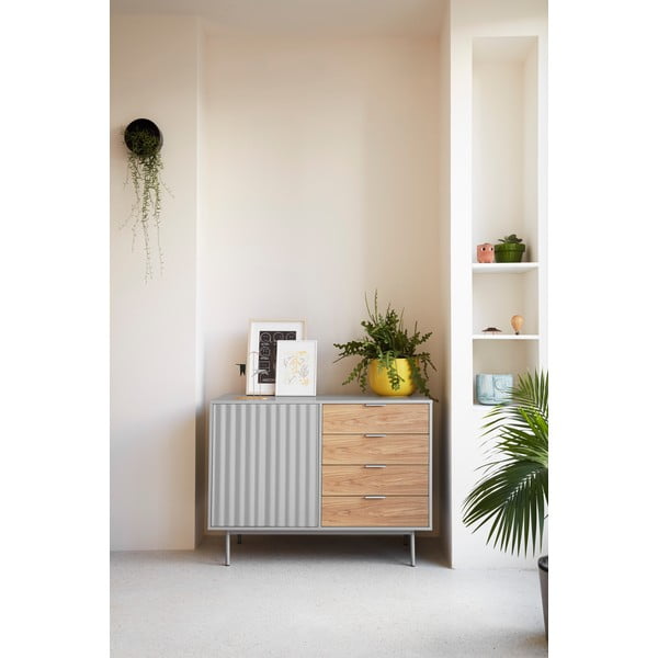 Siva/u prirodnoj boji niska komoda u dekoru hrasta 108x80 cm Sierra – Teulat-image-1