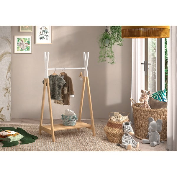 Bijela/u prirodnoj boji dječja vješalica od masivnog bora KIDDY – Vipack-image-1