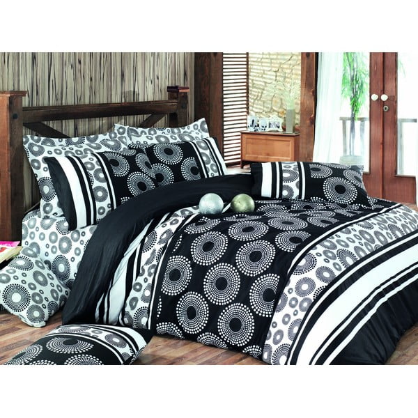 Crna pamučna posteljina za bračni krevet s plahtom i pokrivačem 220x240 cm Sema - Mijolnir