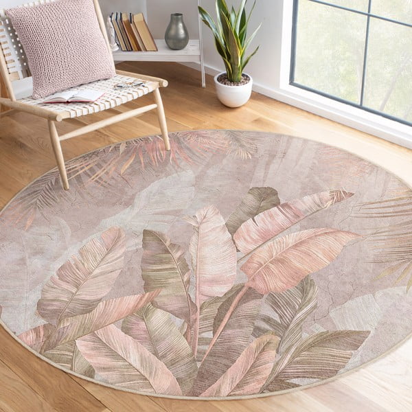 Svijetlo ružičasti perivi okrugao tepih ø 80 cm Dusty Leaves – Mila Home-image-1