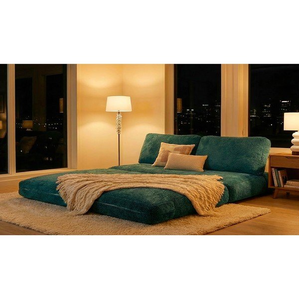 Plavozelena sklopiva sofa od bouclé tkanine 150 cm Faster – Mauro Ferretti-image-1