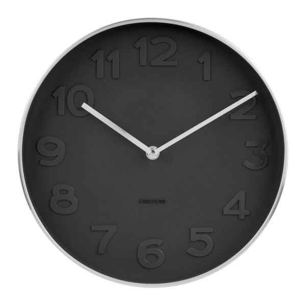 Crni zidni sat sa srebrnim detaljima Karlsson Mr. Crna, ⌀ 27,5 cm