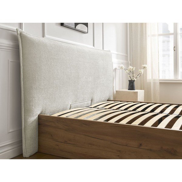 Krem podstavljeni tapecirani/od iverice bračni krevet s prostorom za odlaganje s podnicom 160x200 cm Charlie – Bobochic Paris-image-3