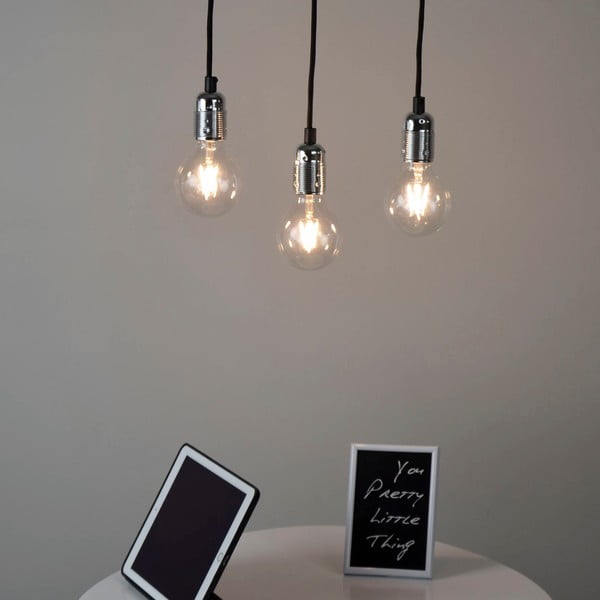 Trodijelna crna viseća lampa s detaljima u boji srebra Bulb Uno Attac-image-2