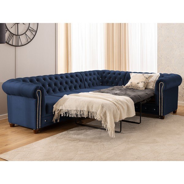 Plava baršunasti sklopiva kutna garnitura (s desnim kutom/u obliku slova L) York Blik – Ropez-image-4