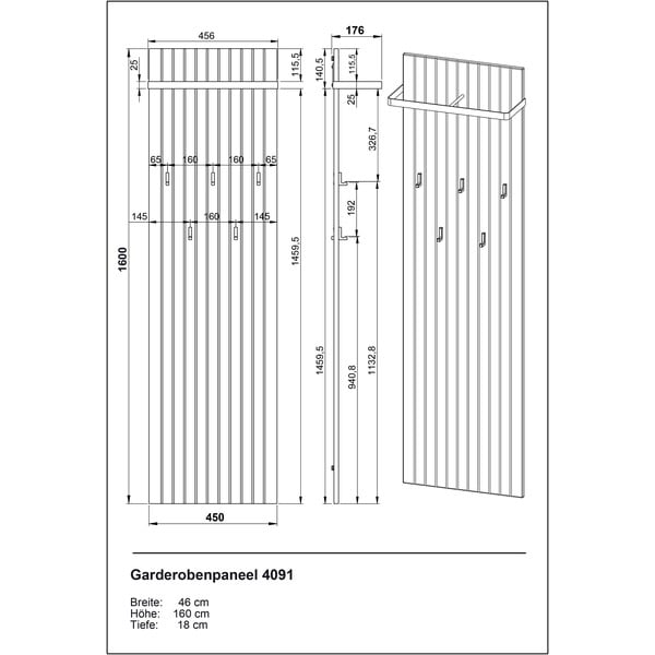 Zidna vješalica u dekoru hrasta u prirodnoj boji 46 cm Libbiano – Germania-image-3
