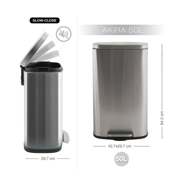 Željezna kanta za smeće s pedalom u mat srebrnoj boji 50 l   Akira – Spirella-image-4