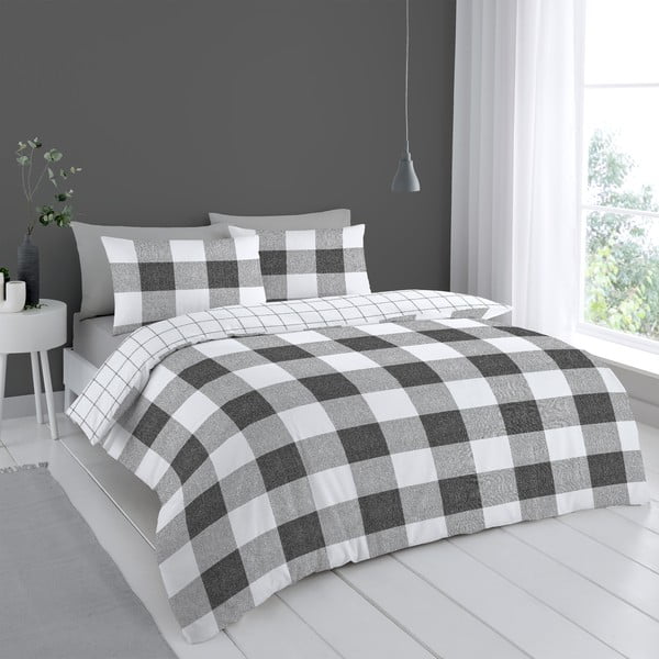 Bijelo-siva posteljina 200x135 cm Bold Check - Cloudsoft-image-1
