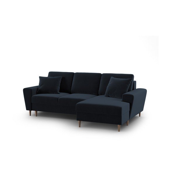 Tamno plava baršunasti sklopiva/s prostorom za odlaganje kutna garnitura (s desnim kutom/s ležaljkom) Kyoto – Cosmopolitan Design-image-1