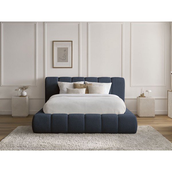 Tamno plavi tapecirani bračni krevet s prostorom za odlaganje s podnicom 160x200 cm Denali – Bobochic Paris-image-1