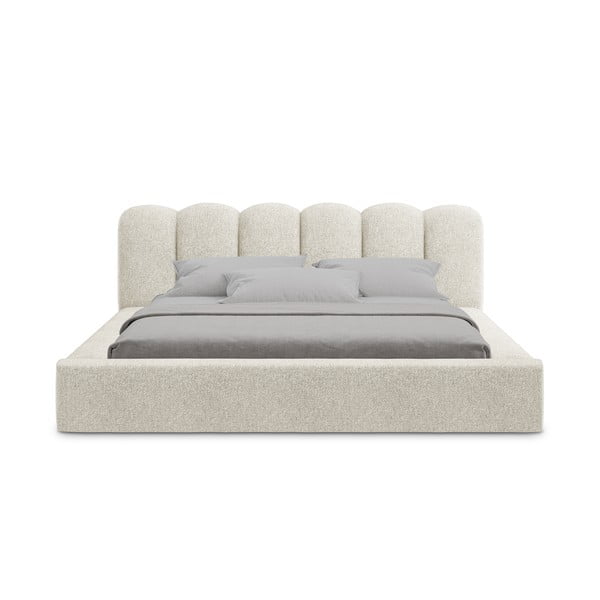 Bež tapecirani bračni krevet s prostorom za odlaganje s podnicom 140x200 cm Mano – Makamii-image-3