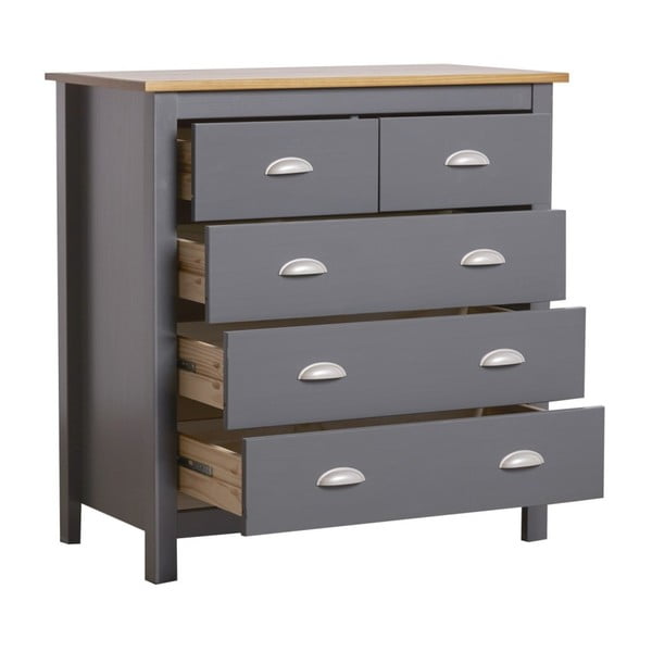 Antracit siva komoda od punog borovog drveta s 5 ladica od Marckeric Jade-image-4