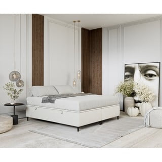 Krem tapecirani bračni krevet s prostorom za pohranu 140x200 cm Tate – Maison de Rêve