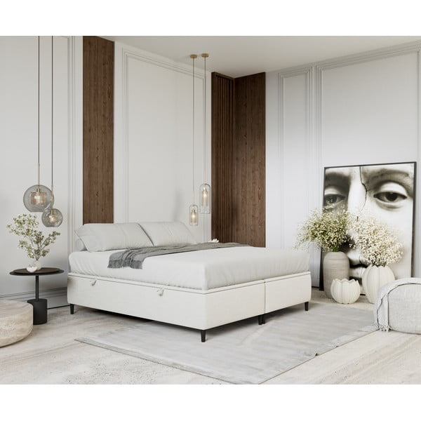 Krem tapecirani bračni krevet s prostorom za pohranu 200x200 cm Tate – Maison de Rêve-image-1