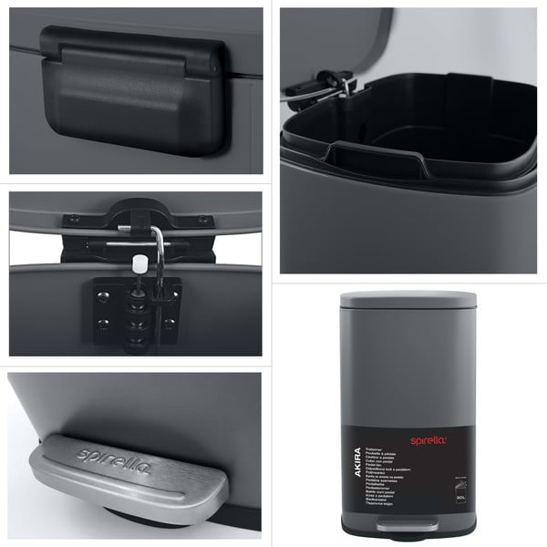 Tamno siva željezna kanta za smeće s pedalom 50 l   Akira – Spirella-image-4