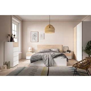 Bijeli/u prirodnoj boji bračni krevet u dekoru hrasta s prostorom za pohranu 140x190 cm Sahara – Marckeric