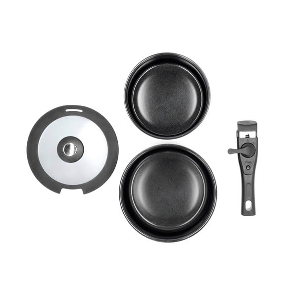 Aluminijski set tava s ručkom koja se može skinuti 2 kom s poklopcem/s neprianjajućom površinom 2,4 l – Holm-image-2