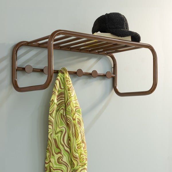 Tamno smeđa metalna zidna vješalica s policom 72 cm Retro – Spinder Design-image-1