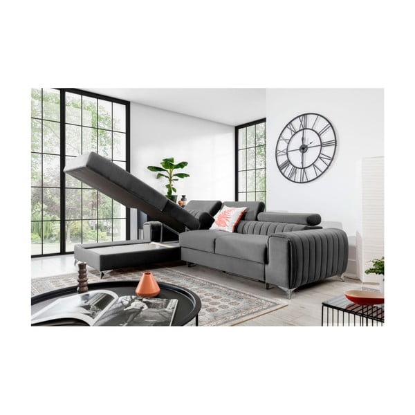 Siva baršunasti sklopiva/s prostorom za odlaganje kutna garnitura (s lijevim kutom/s ležaljkom) Grayson – ELTAP-image-3