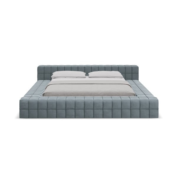 Svijetlo plavi tapecirani bračni krevet s podnicom 160x200 cm Akela – Makamii-image-3