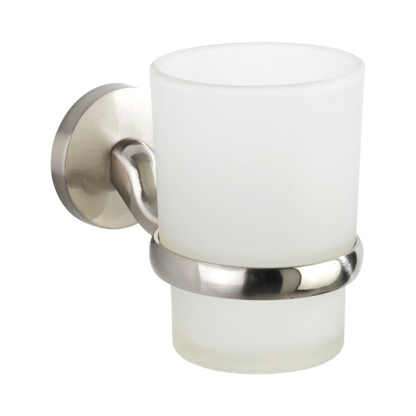 Bijela zidna čaša za četkice za zube s mat držačem od nehrđajućeg čelika Wenko Cuba