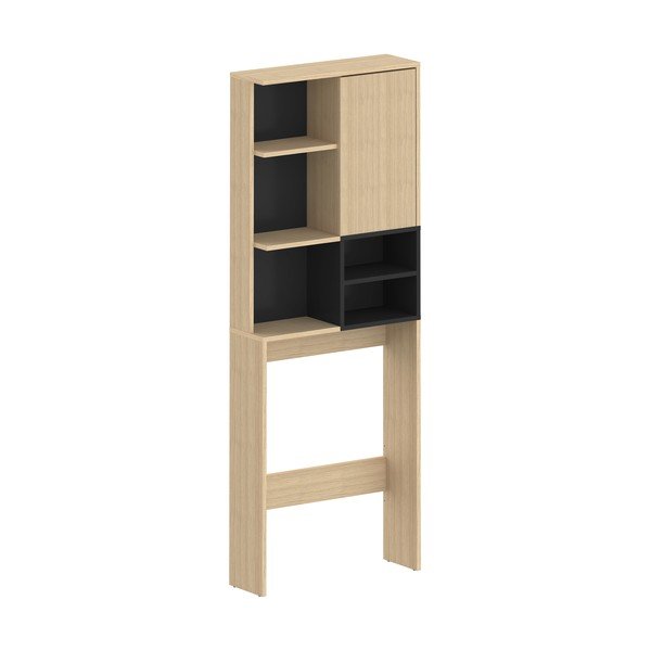 Crni visoki kupaonski ormarić u dekoru hrasta iznad perilice/wc školjke 64x179 cm Kube - TemaHome -image-2