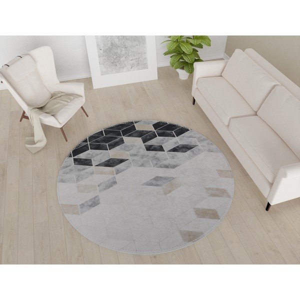 Bijelo-sivi perivi okrugli tepih ø 120 cm – Vitaus-image-1