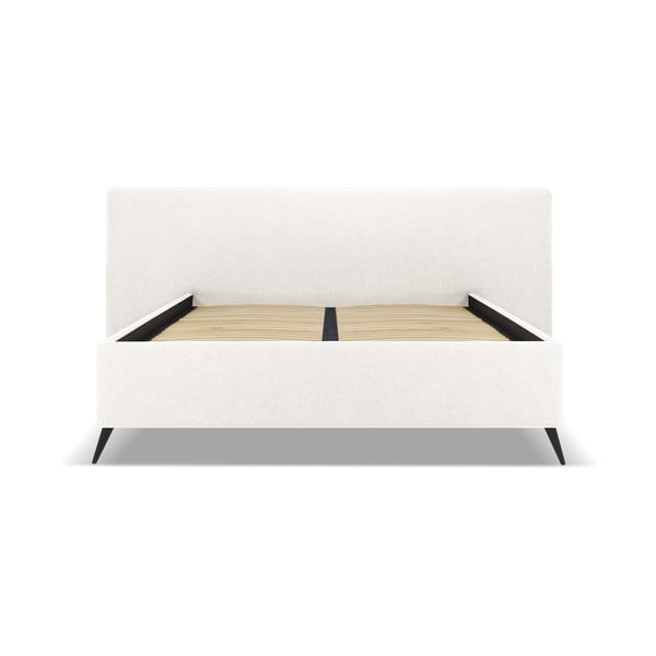 Krem tapecirani bračni krevet s prostorom za pohranu s podnicom 160x200 cm Walter – Milo Casa-image-1