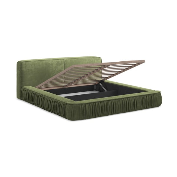 Zeleni tapecirani bračni krevet s prostorom za odlaganje s letvičnim okvirom 180x200 cm Keoni - Makamii-image-2